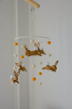 Jumping bunny mobile with felted balls - Minidreams Decor