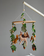 Woodland mobile with fox, reindeer, moose, bunny and leaves - Minidreams Decor