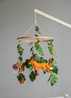 Woodland mobile with fox, bunny, squirrel, willow and leaves - Minidreams Decor