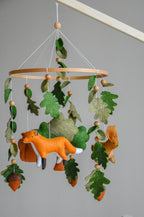 Woodland mobile with fox, bunny, squirrel, willow and leaves - Minidreams Decor