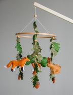 Woodland mobile with fox, bunny, squirrel, willow and leaves - Minidreams Decor