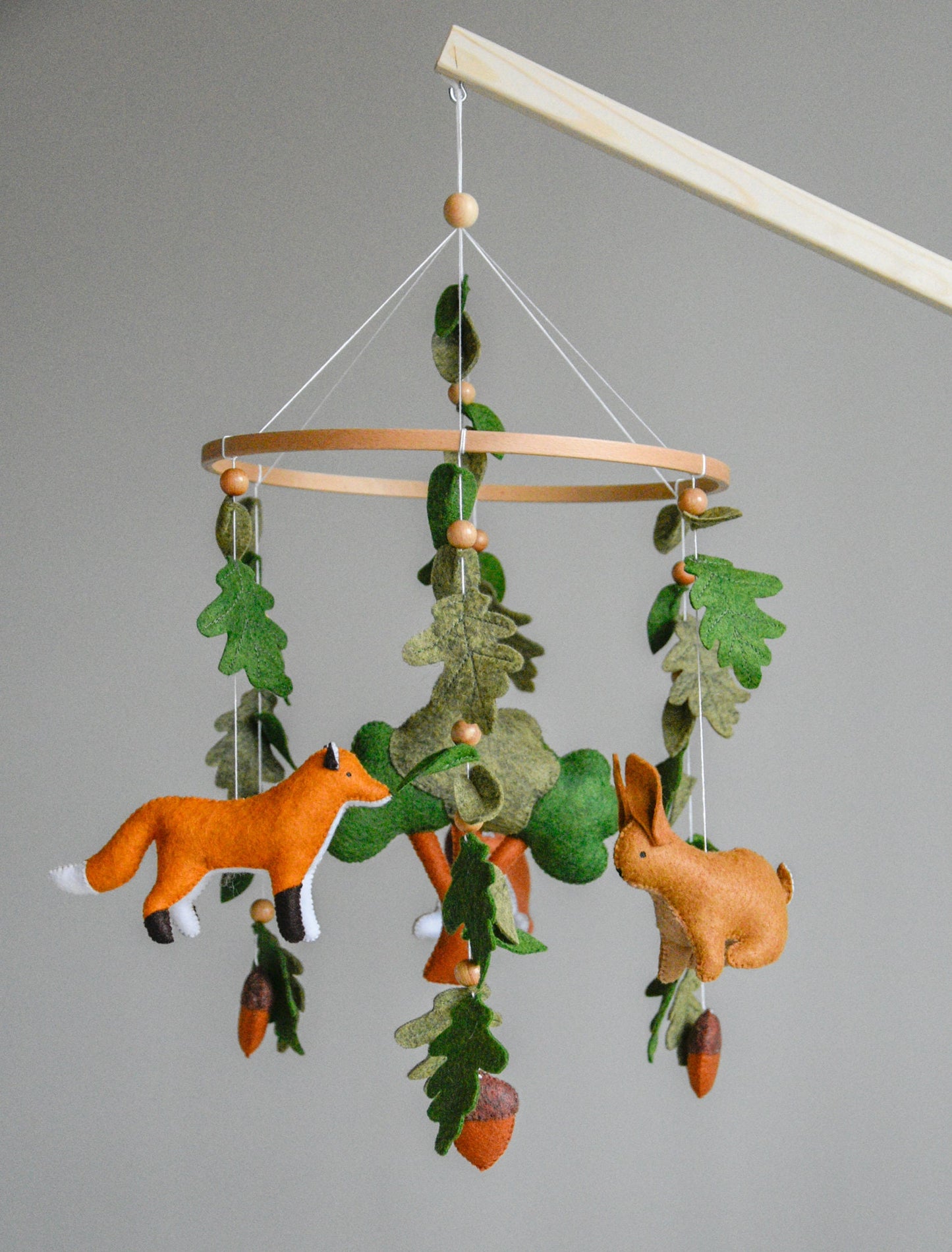 Woodland mobile with  fox, bunny, squirrel, willow and leaves