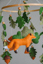 Woodland mobile with fox, bunny, squirrel, willow and leaves - Minidreams Decor