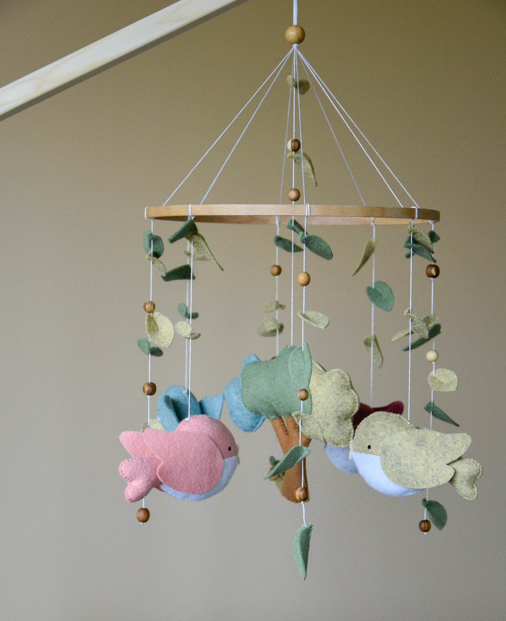 Woodland birds mobile with tree and leaves - Minidreams Decor