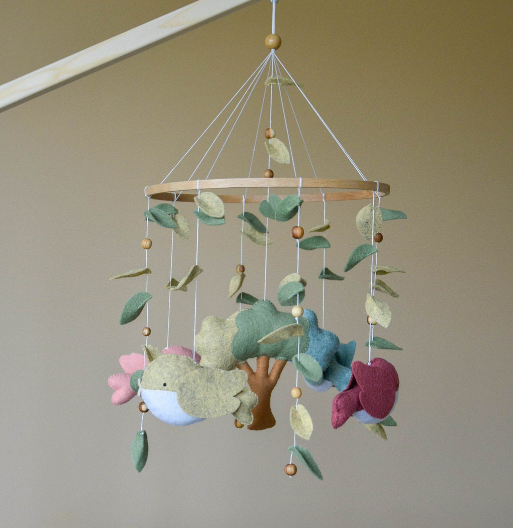 Woodland birds mobile with tree and leaves - Minidreams Decor