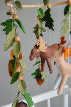 Woodland mobile with fox, reindeer, moose, bunny and leaves - Minidreams Decor