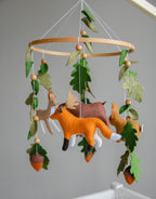 Woodland mobile with fox, reindeer, moose, bunny and leaves - Minidreams Decor