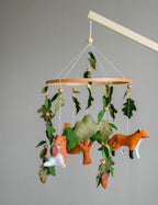 Woodland mobile with fox, bunny, squirrel, willow and leaves - Minidreams Decor