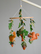 Woodland mobile with fox, bunny, squirrel, willow and leaves - Minidreams Decor
