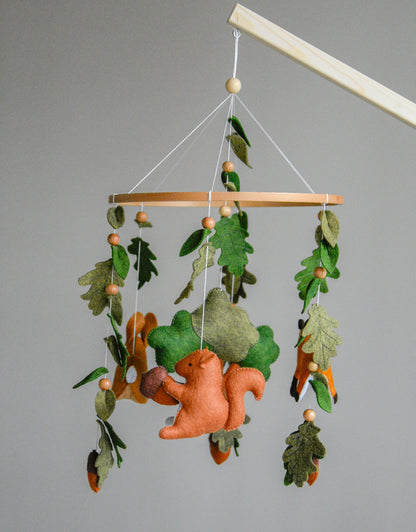 Woodland mobile with  fox, bunny, squirrel, willow and leaves