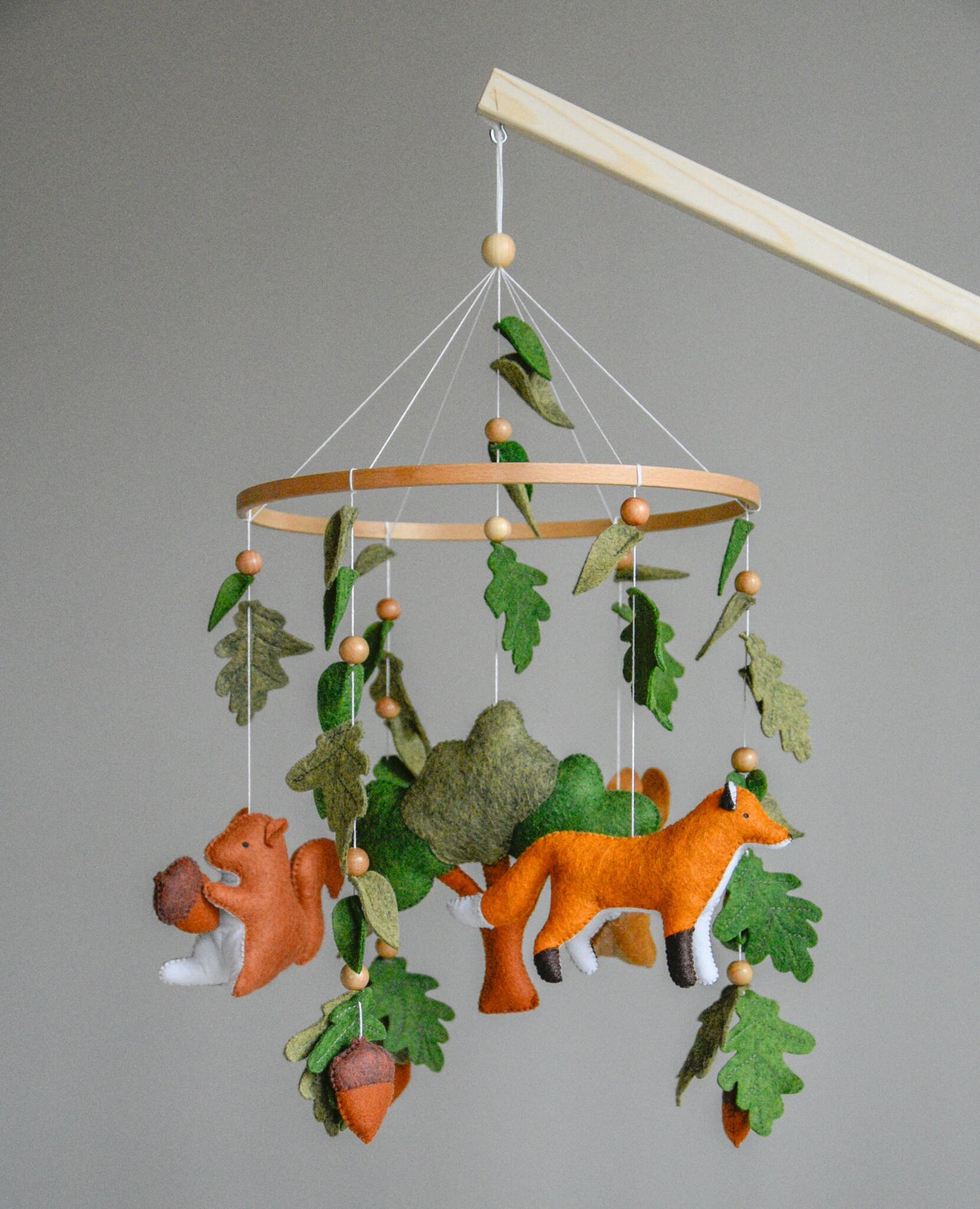 Woodland mobile with  fox, bunny, squirrel, willow and leaves