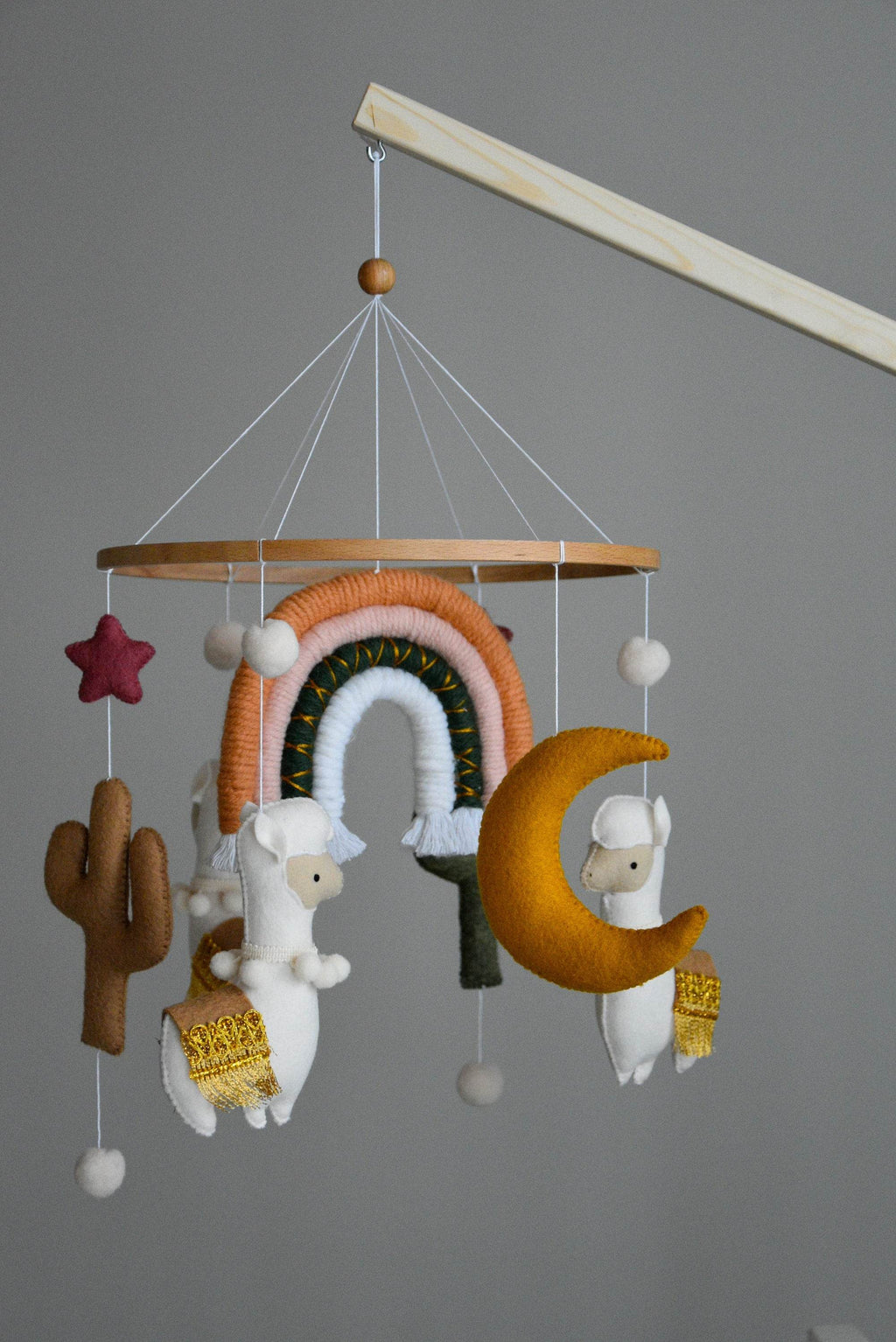 Llama mobile with rainbow stars cactus and moon - Minidreams Decor