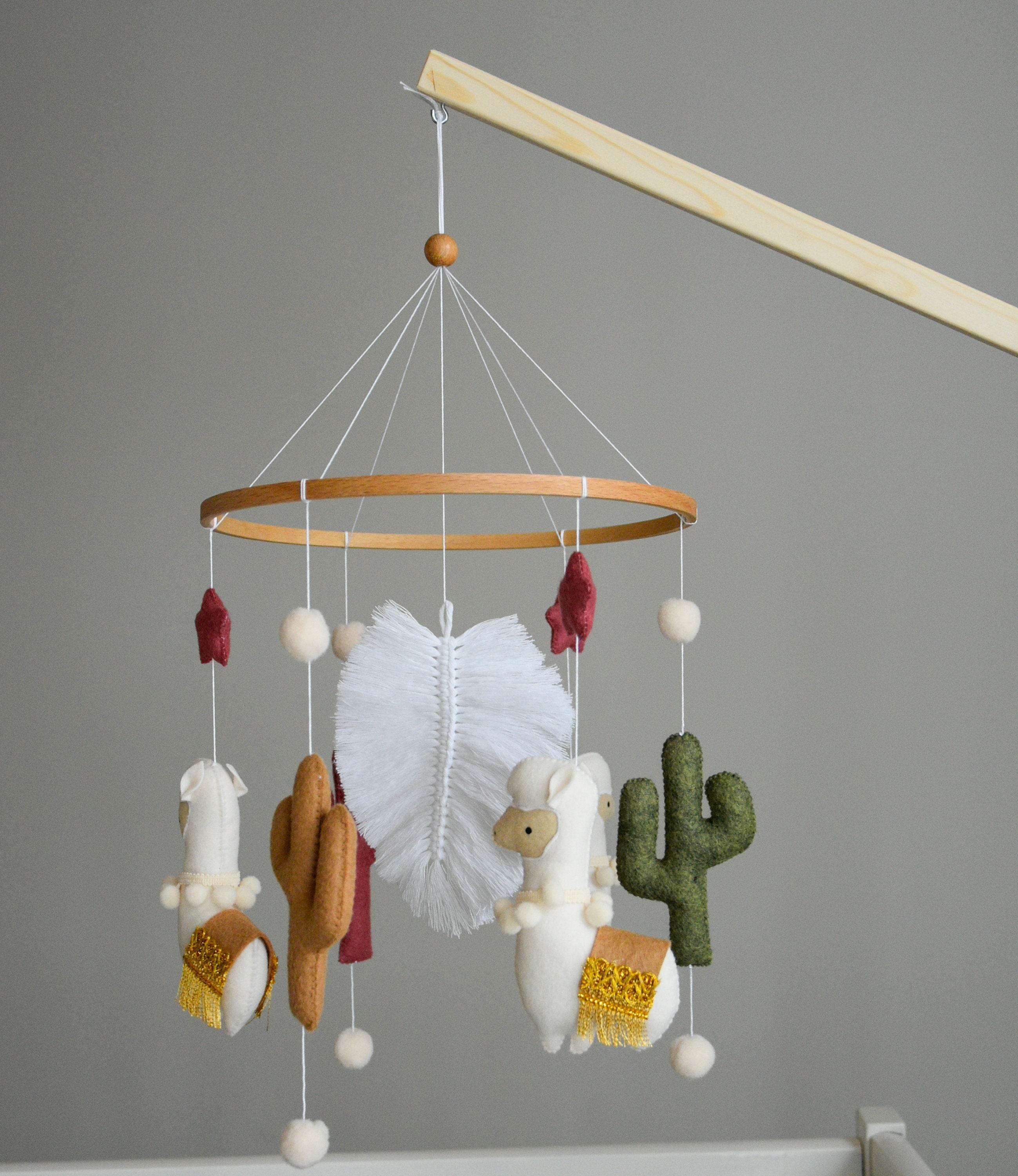 Llama mobile with cactus, felted balls and stars - Minidreams Decor