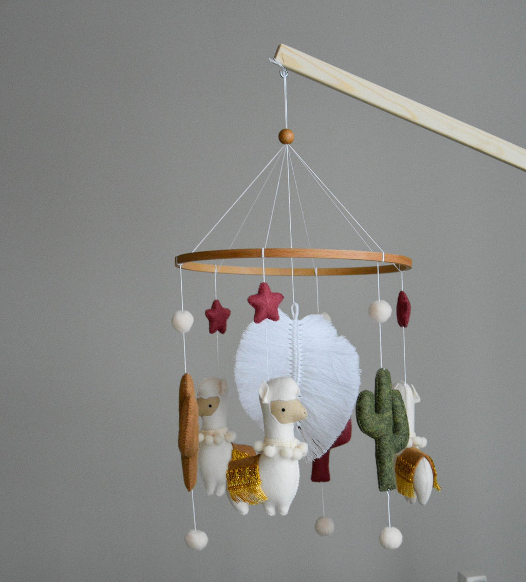 Llama mobile with cactus, felted balls and stars - Minidreams Decor