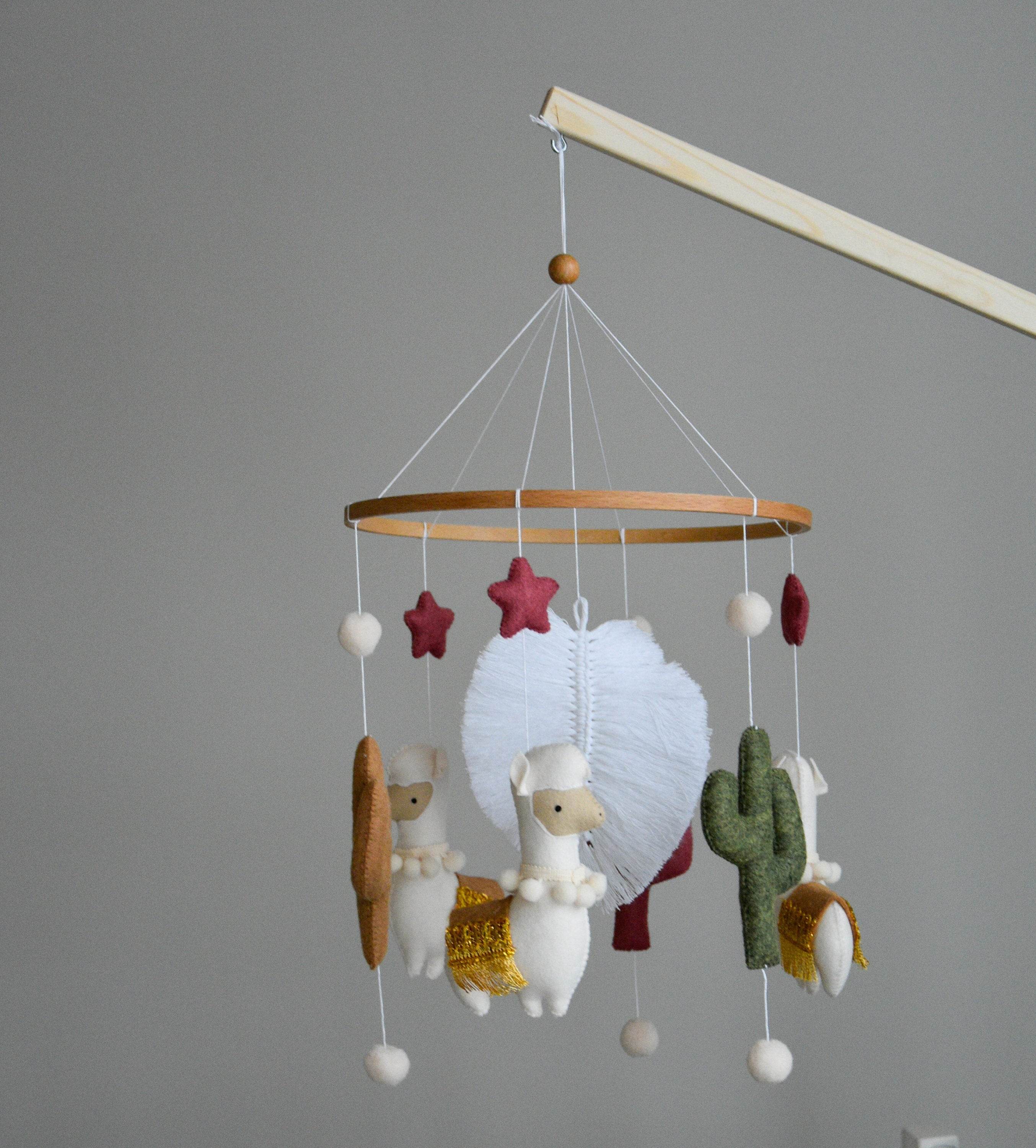 Llama mobile with cactus, felted balls and stars - Minidreams Decor