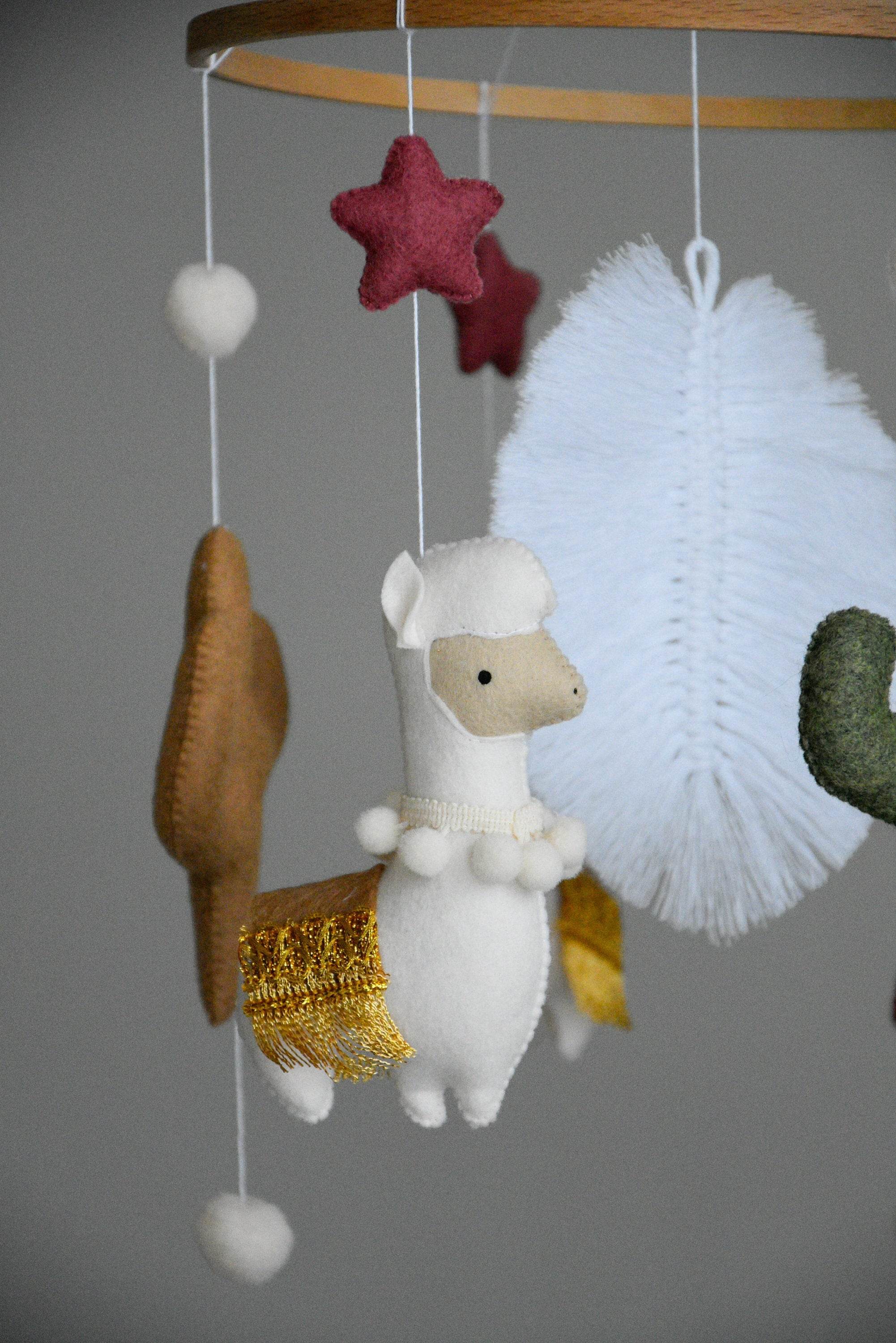 Llama mobile with cactus, felted balls and stars - Minidreams Decor