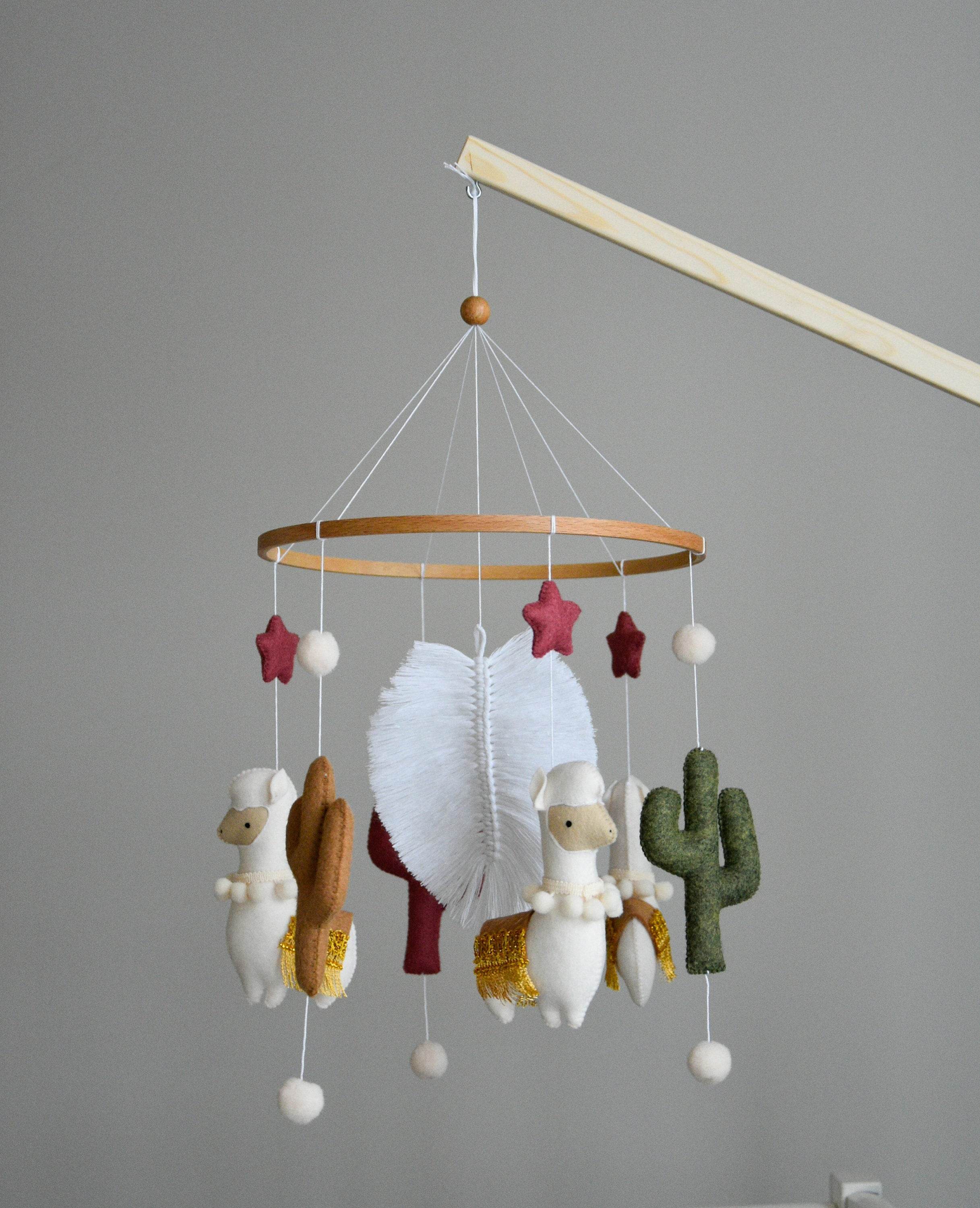 Llama mobile with cactus, felted balls and stars - Minidreams Decor