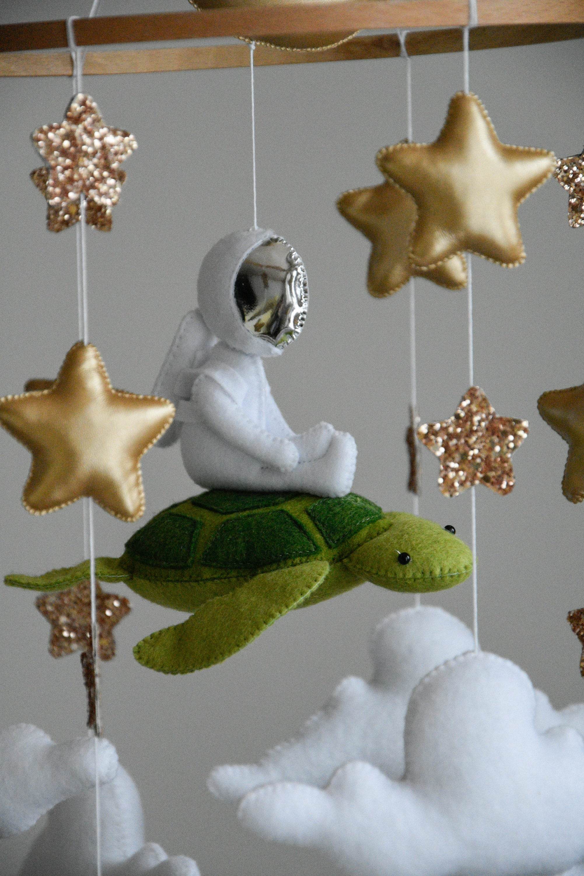 Mobile with astronaut, golden stars and moon, space style - Minidreams Decor