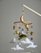 Mobile with astronaut, golden stars and moon, space style - Minidreams Decor