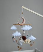 Baby girl safari mobile with giraffe, elephant, zebra and lion - Minidreams Decor