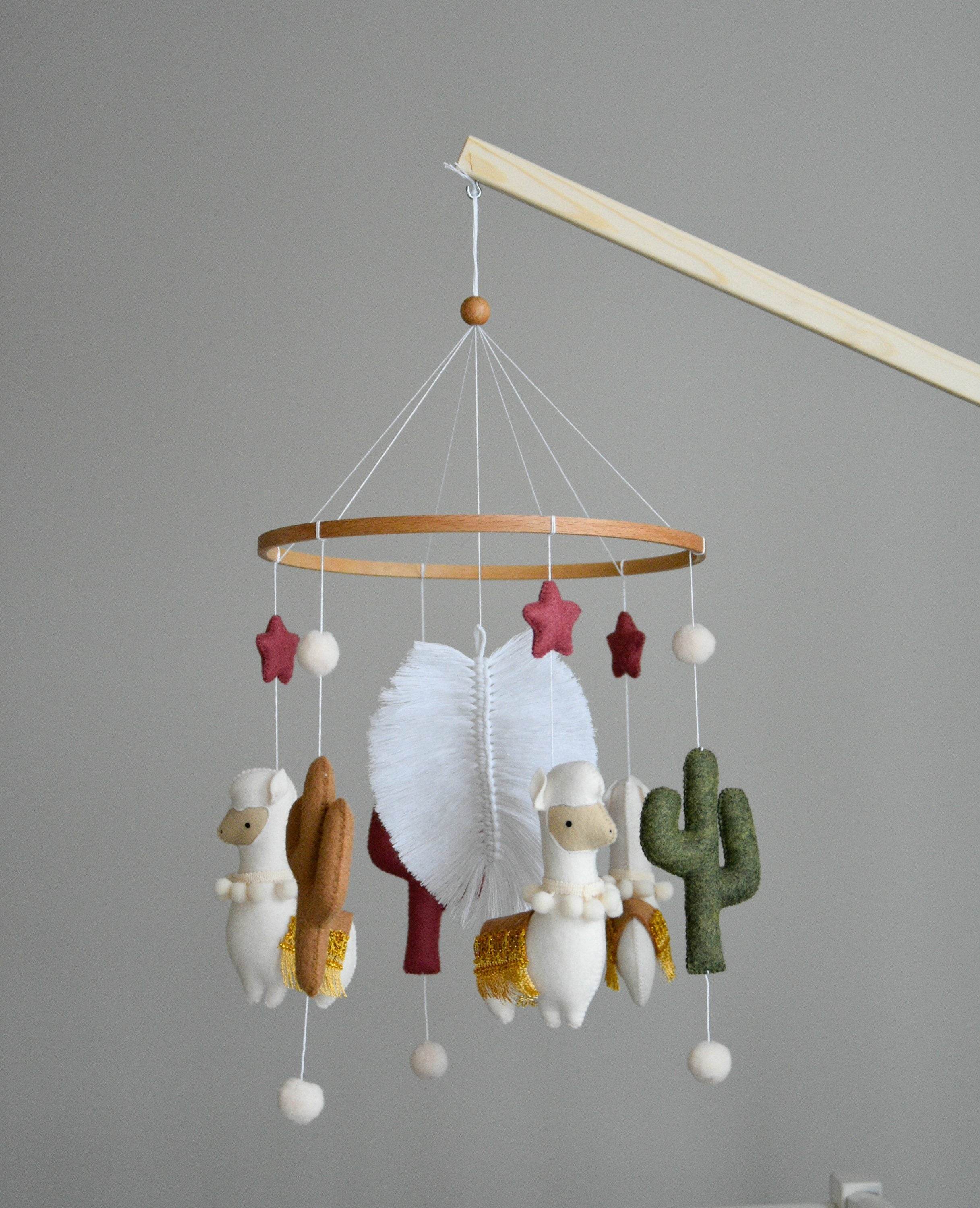 Llama mobile with cactus, felted balls and stars - Minidreams Decor