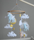 Horse mobile with clouds and pale yellow stars - Minidreams Decor
