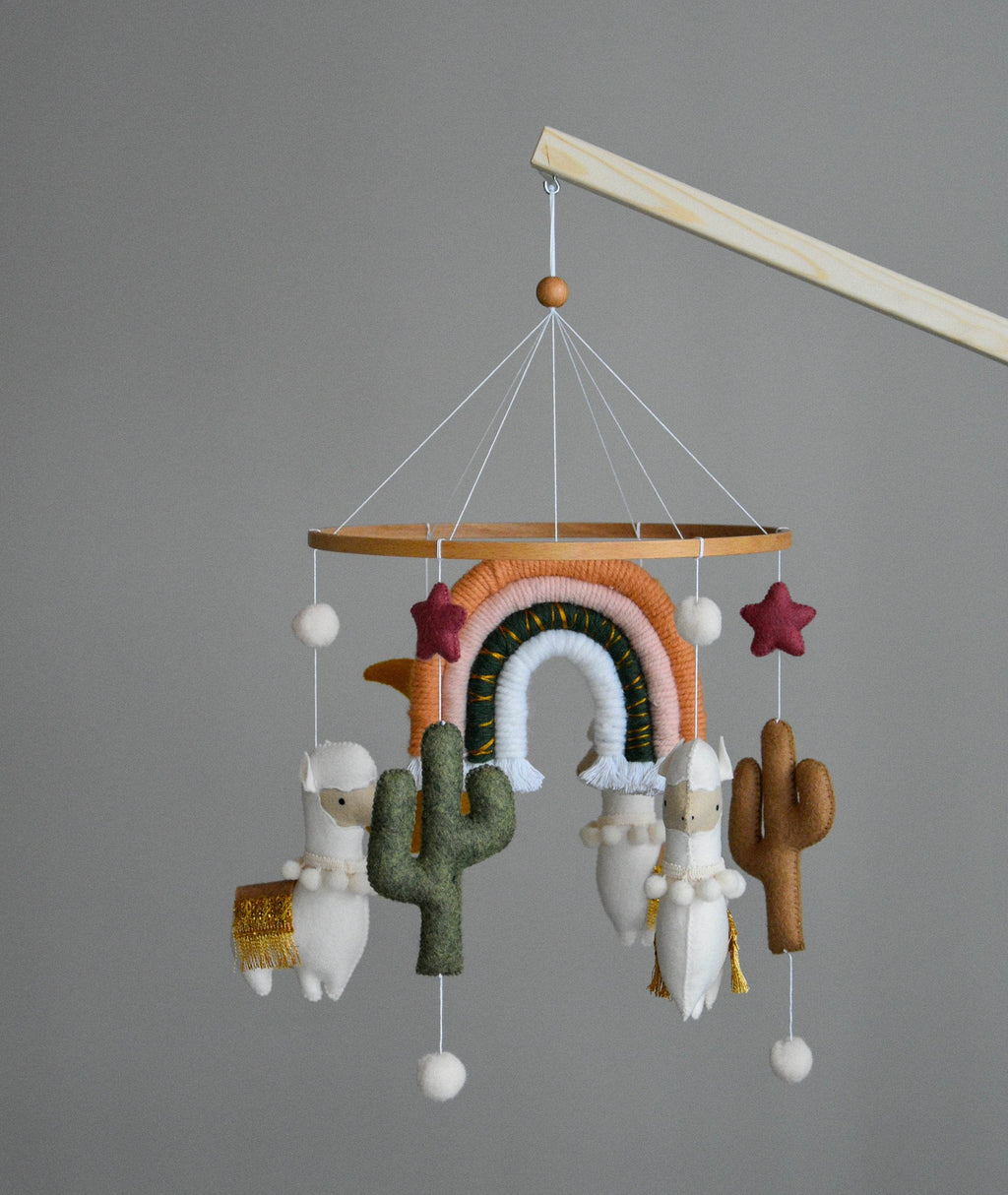Llama mobile with rainbow stars cactus and moon - Minidreams Decor