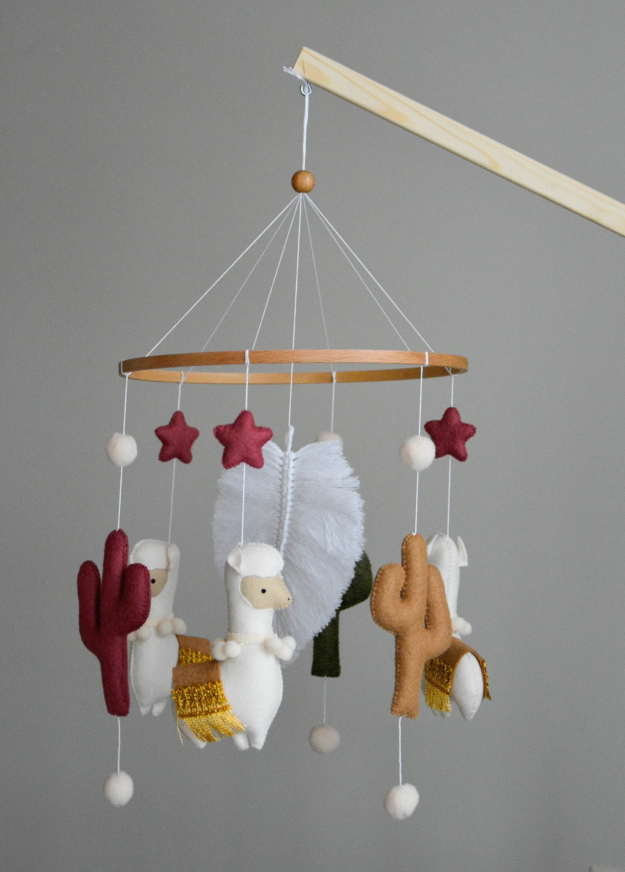 Llama mobile with cactus, felted balls and stars - Minidreams Decor