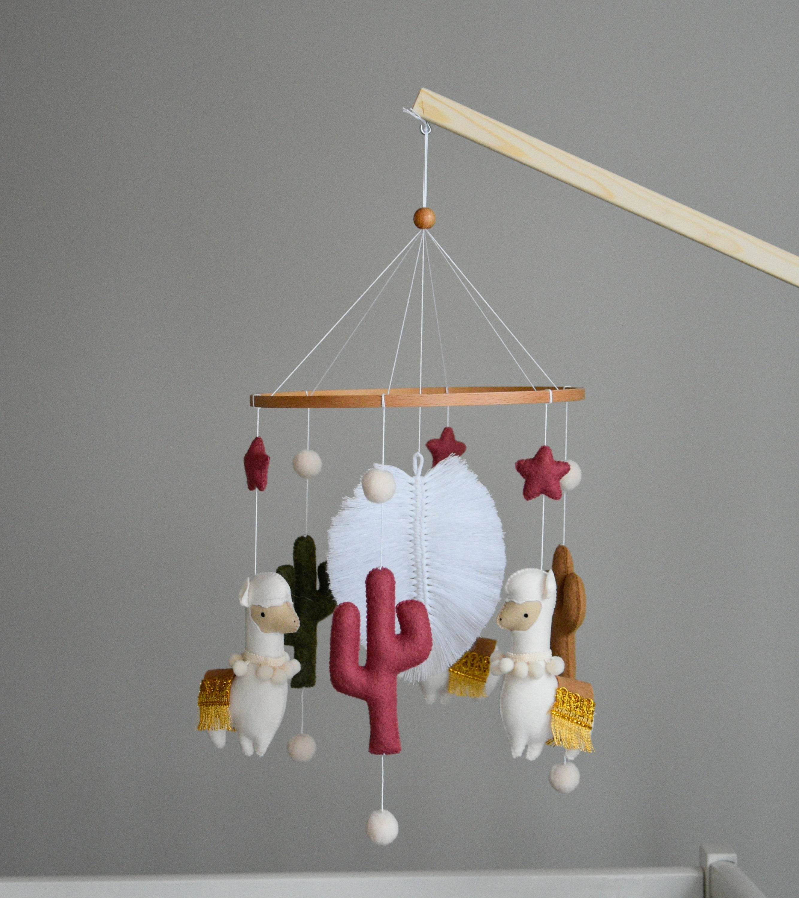 Llama mobile with cactus, felted balls and stars - Minidreams Decor