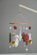 Llama mobile with cactus, felted balls and stars - Minidreams Decor