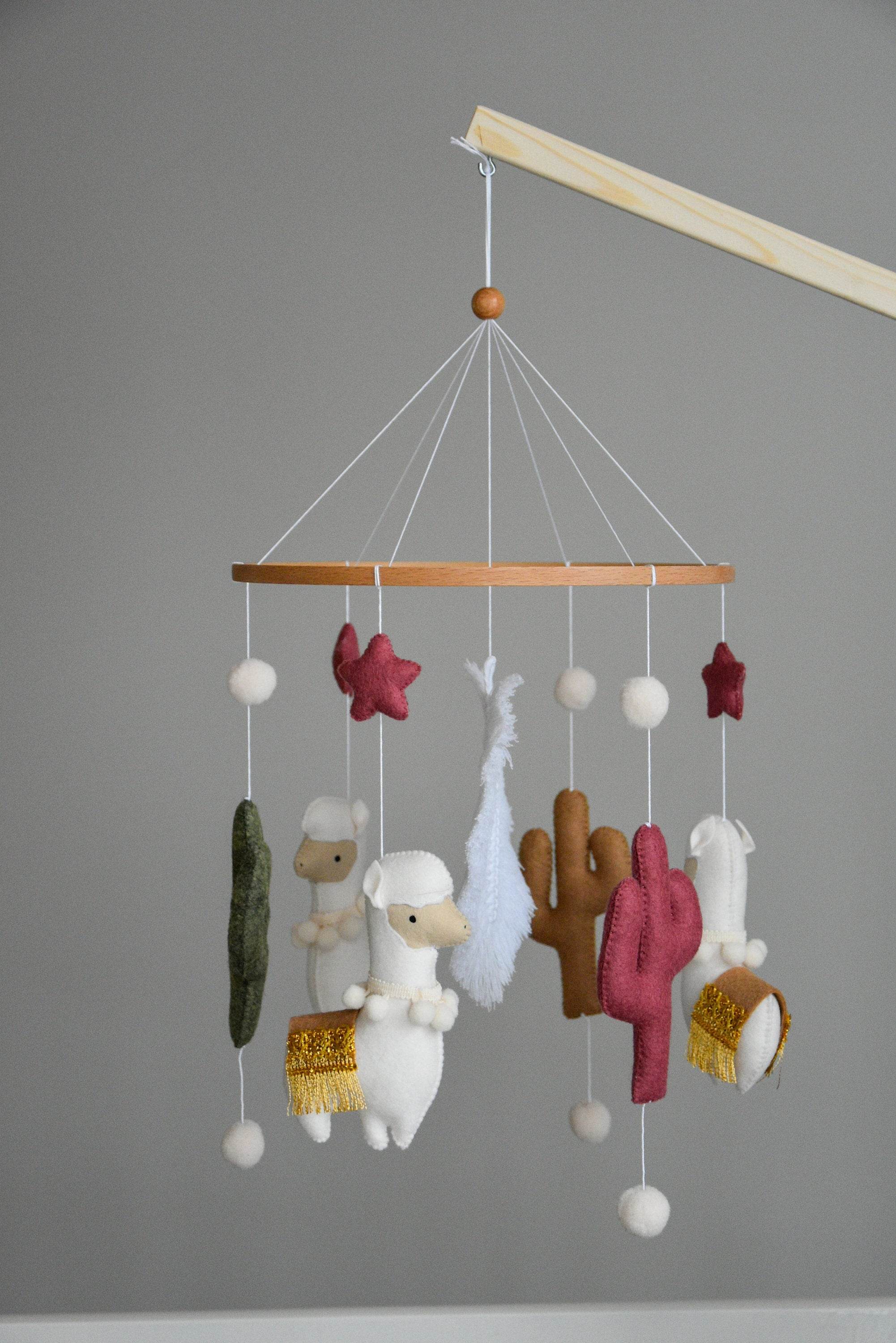 Llama mobile with cactus, felted balls and stars - Minidreams Decor