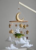 Mobile with astronaut, golden stars and moon, space style - Minidreams Decor