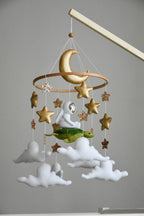 Mobile with astronaut, golden stars and moon, space style - Minidreams Decor