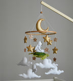 Mobile with astronaut, golden stars and moon, space style - Minidreams Decor