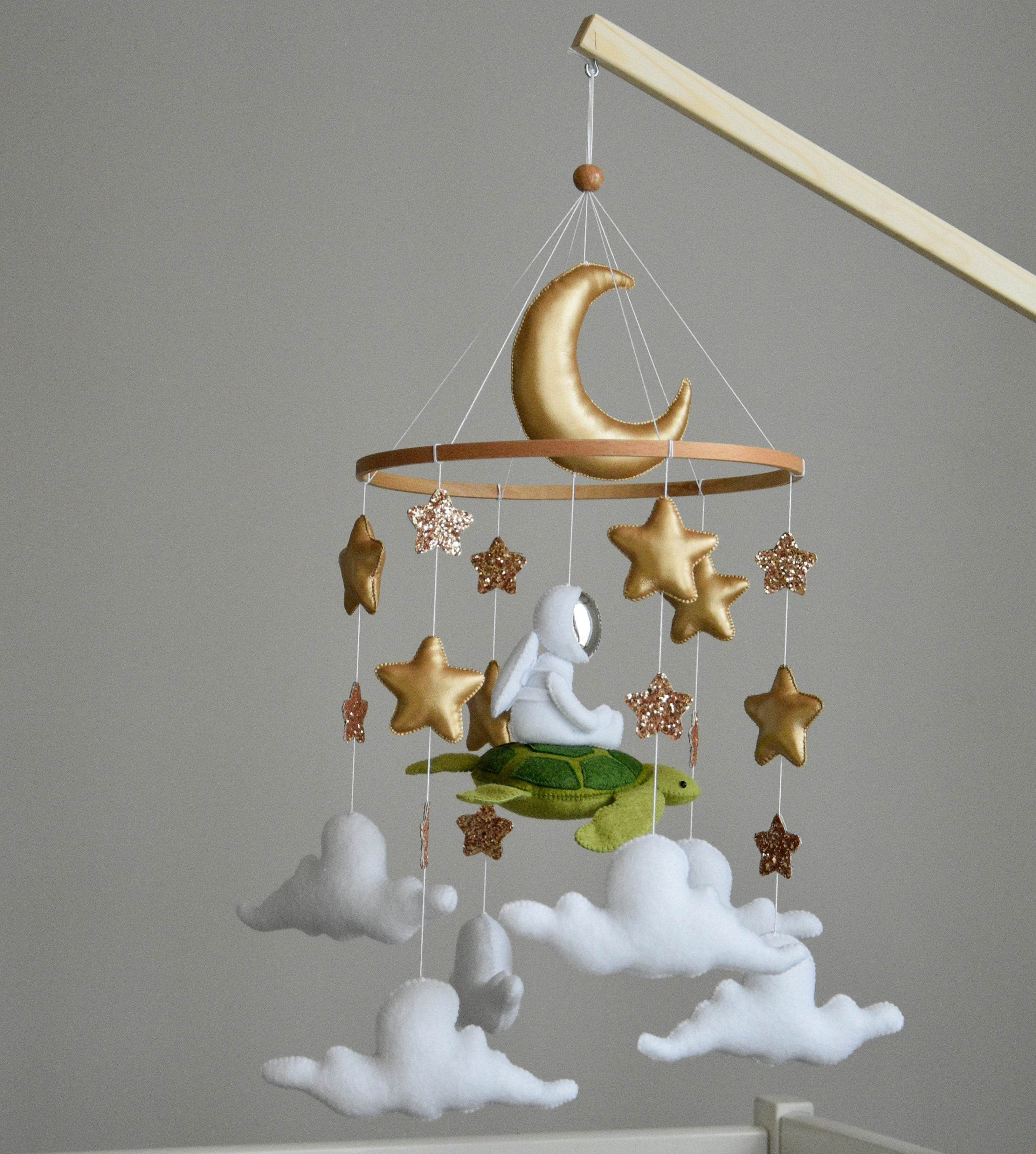 Mobile with astronaut, golden stars and moon, space style - Minidreams Decor