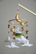 Mobile with astronaut, golden stars and moon, space style - Minidreams Decor