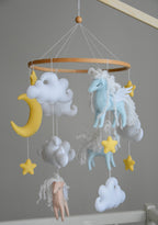 Horse mobile with clouds and pale yellow stars - Minidreams Decor