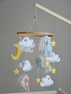 Horse mobile with clouds and pale yellow stars - Minidreams Decor