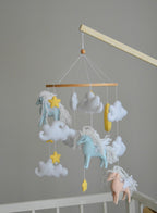 Horse mobile with clouds and pale yellow stars - Minidreams Decor