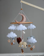 Baby girl safari mobile with giraffe, elephant, zebra and lion - Minidreams Decor