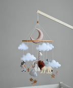 Baby girl safari mobile with giraffe, elephant, zebra and lion - Minidreams Decor