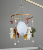 Llama mobile with cactus, felted balls and stars - Minidreams Decor