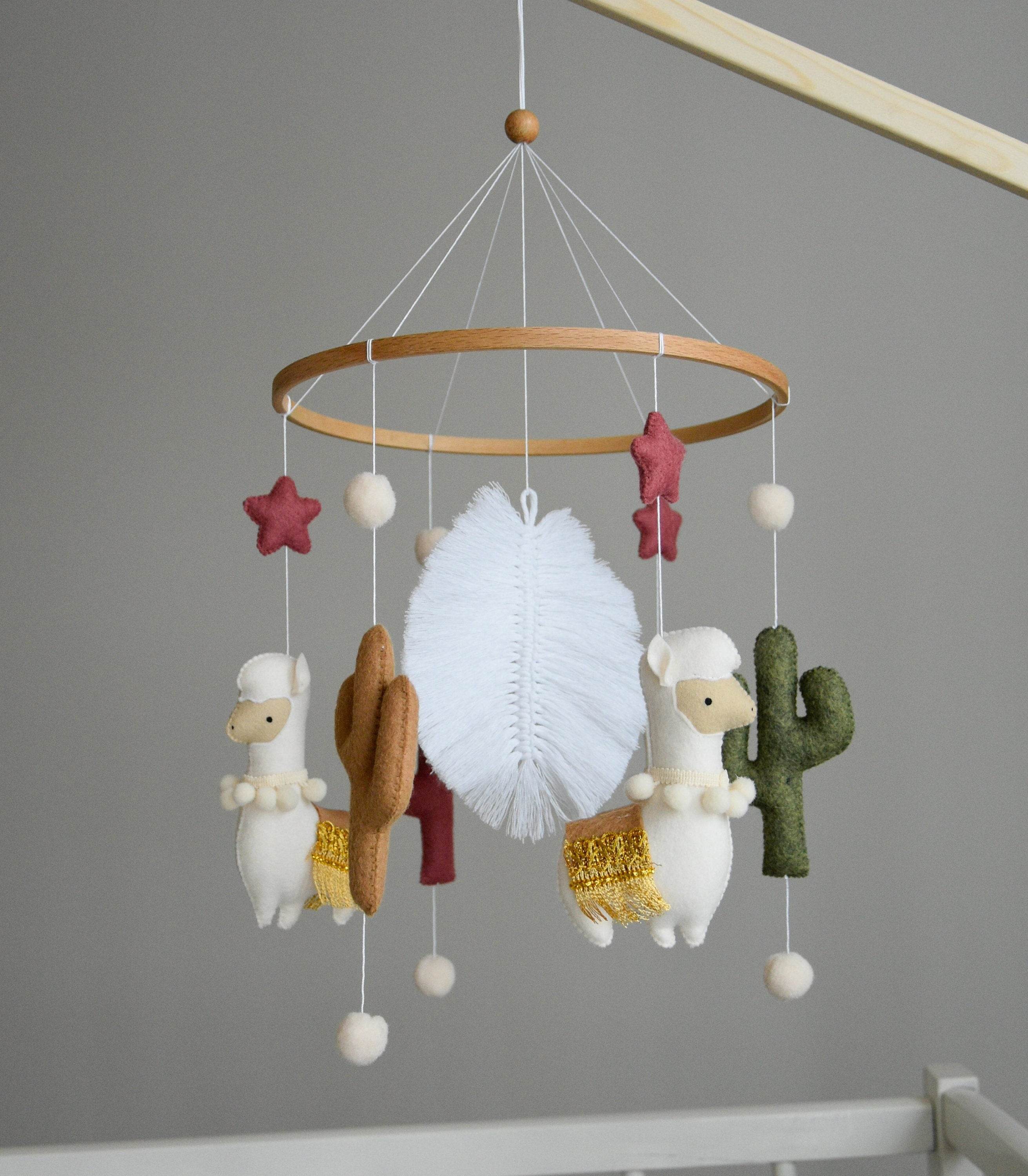 Llama mobile with cactus, felted balls and stars - Minidreams Decor