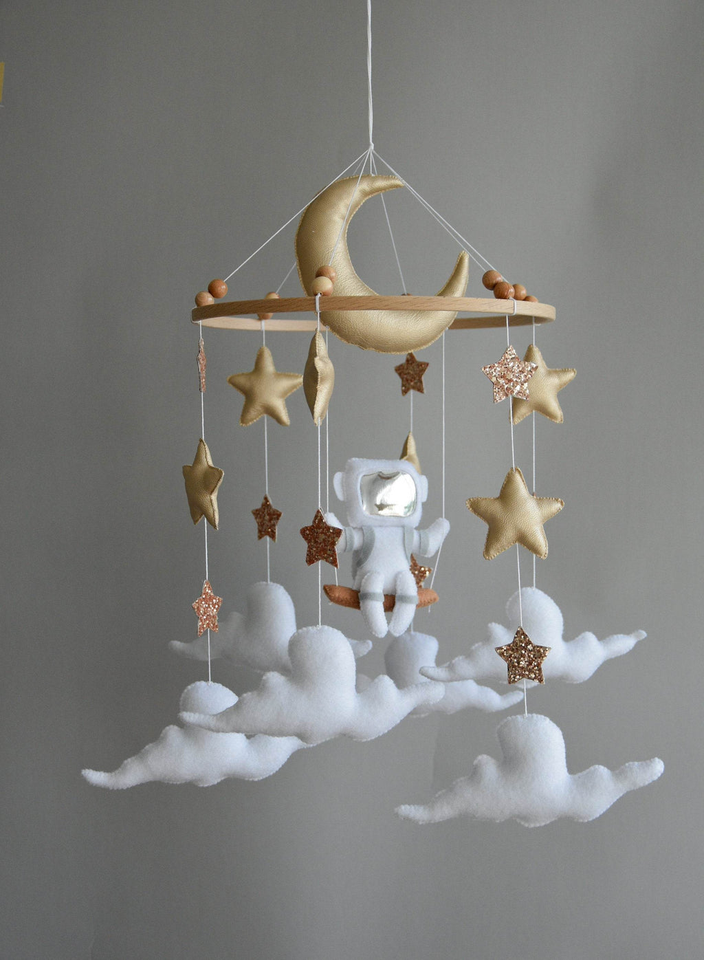 Astronaut space baby mobile with stars and moon - Minidreams Decor