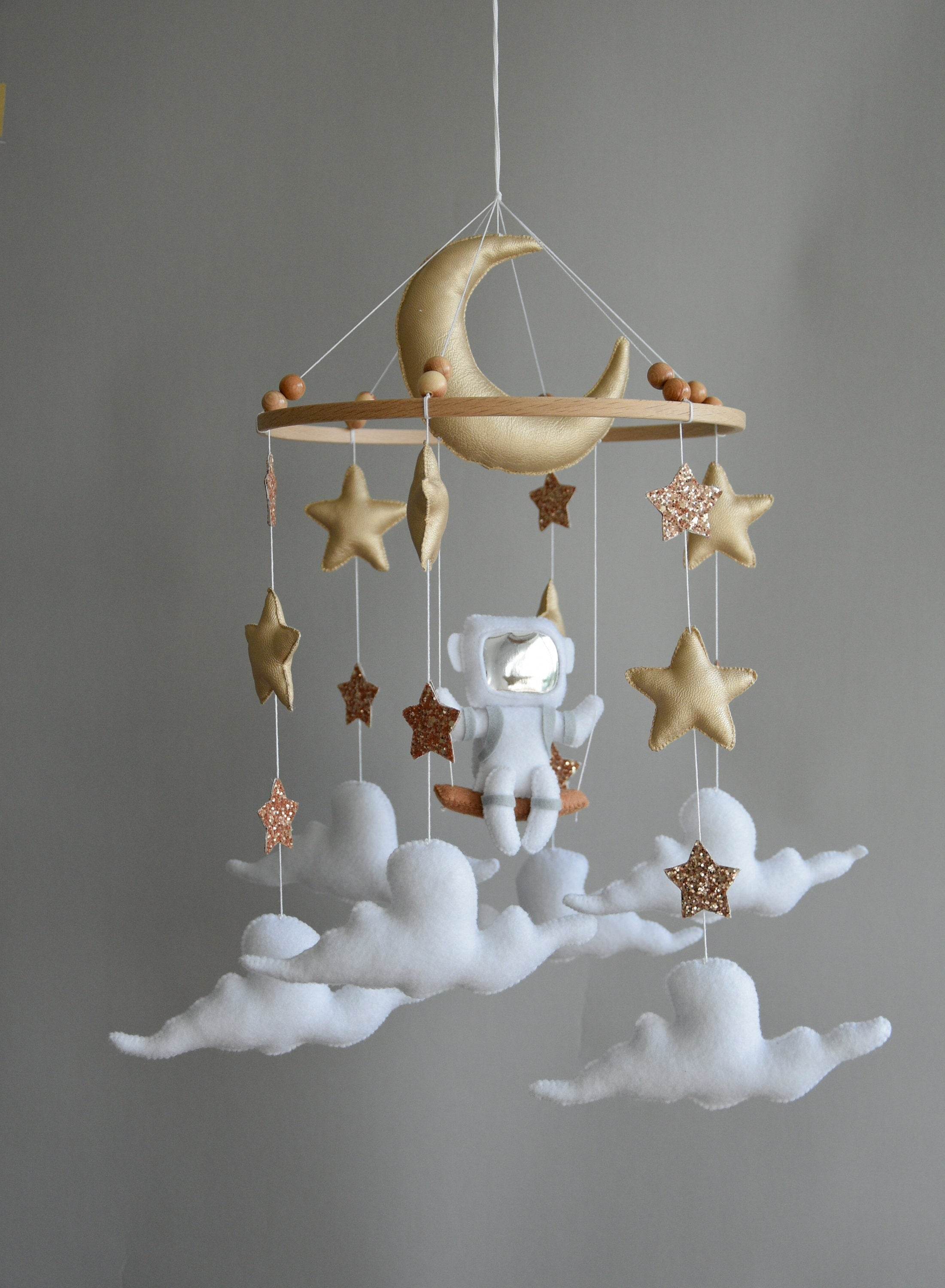 Astronaut space baby mobile with stars and moon - Minidreams Decor