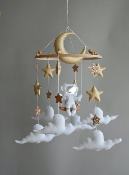 Astronaut space baby mobile with stars and moon