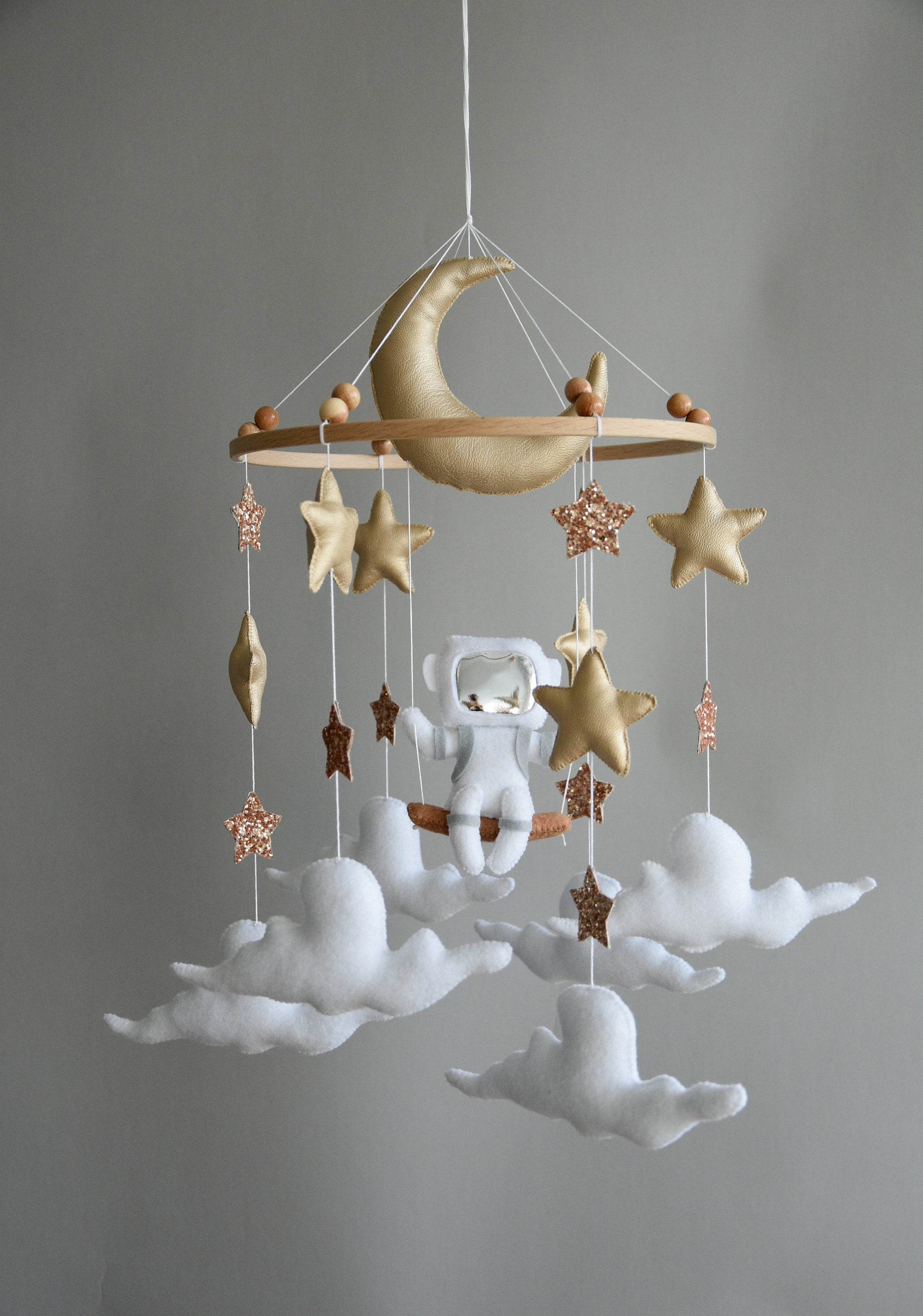 Astronaut space baby mobile with stars and moon - Minidreams Decor