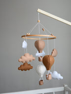 Beige and Brown air balloon mobile with clouds - Minidreams Decor
