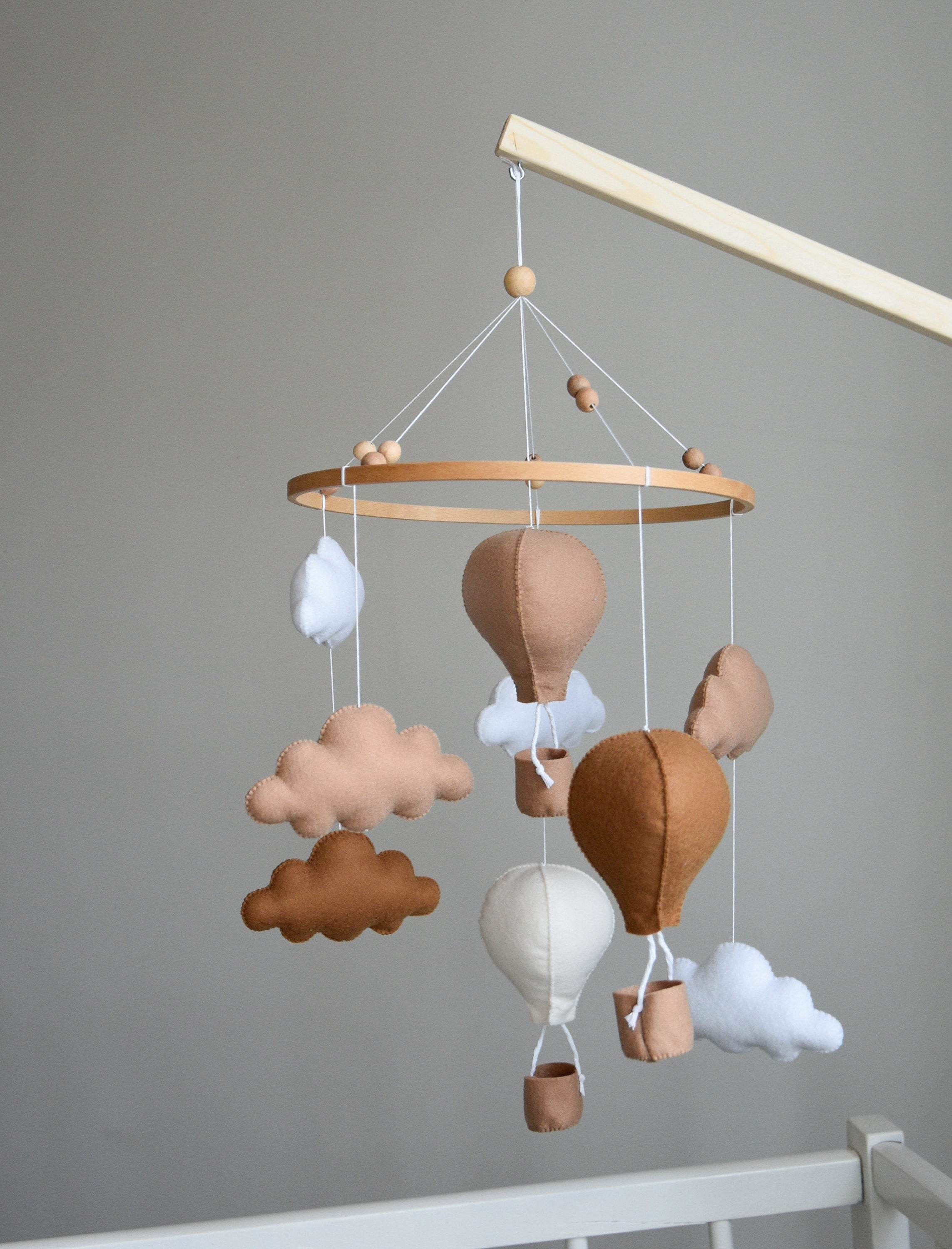 Beige and Brown air balloon mobile with clouds - Minidreams Decor