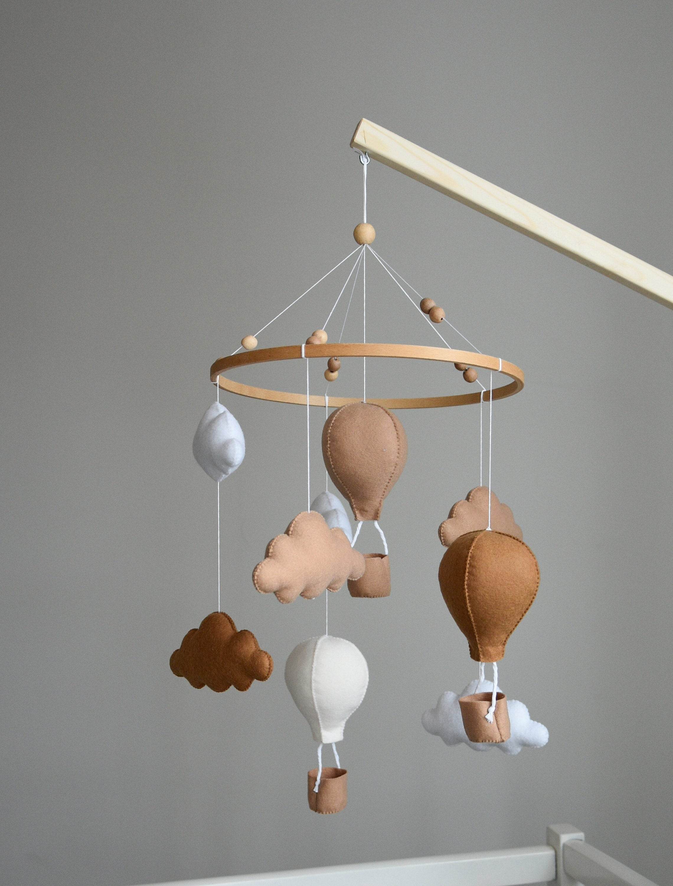 Beige and Brown air balloon mobile with clouds - Minidreams Decor